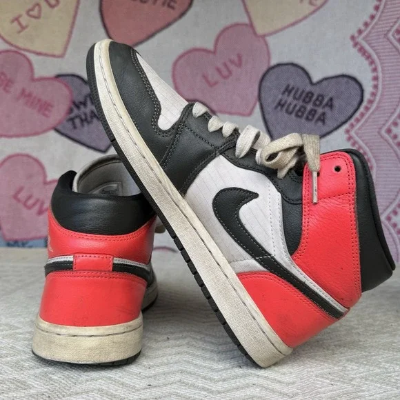 Jordan Women’s Athletic High-Top Sneakers in Black, White & Red - Picture 9 of 10